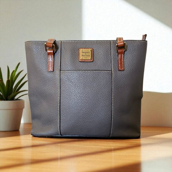 Dooney & Bourke R342-EL Small Lexington Tote Elephant Gray Pebbled Leather Purse - Picture 1 of 16